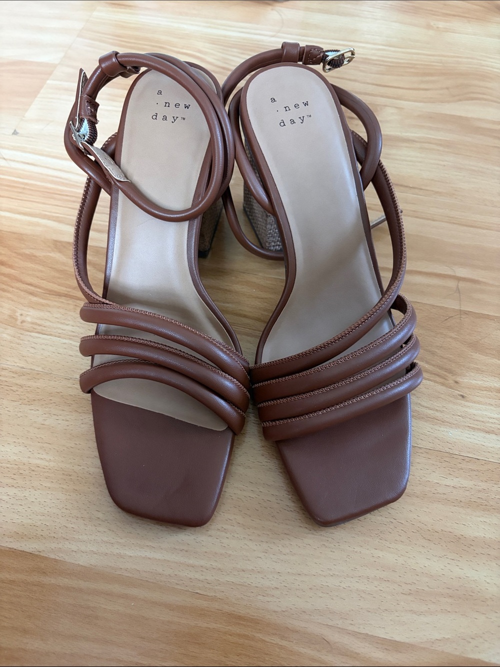 a new day Tan Strappy Block Heel Sandals